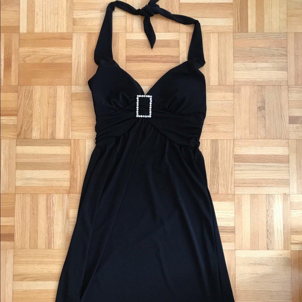 BNWT George black halter dress with rhinestone accent - Small